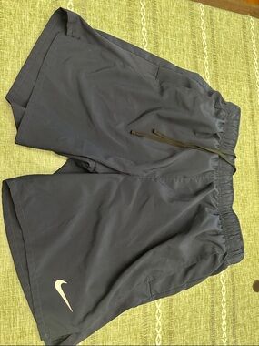 Nike Men's Dark Blue Athletic Shorts with White Swoosh